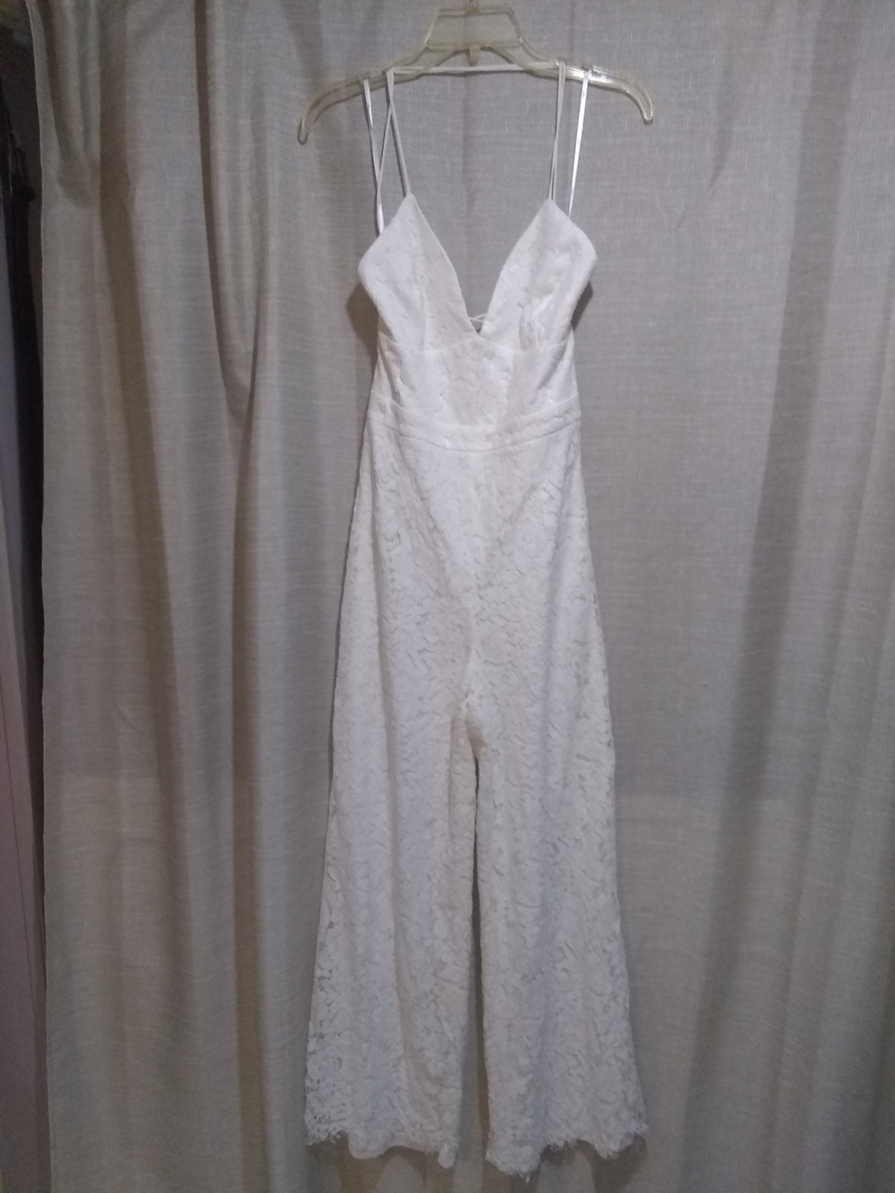 Lulu's White Lace Spaghetti-Strap Jumpsuit